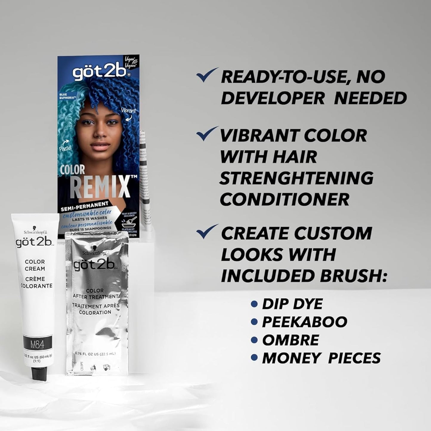 Got2b Color Remix, Customizable Semi-Permanent Hair Color, 095 Blue Euphoria