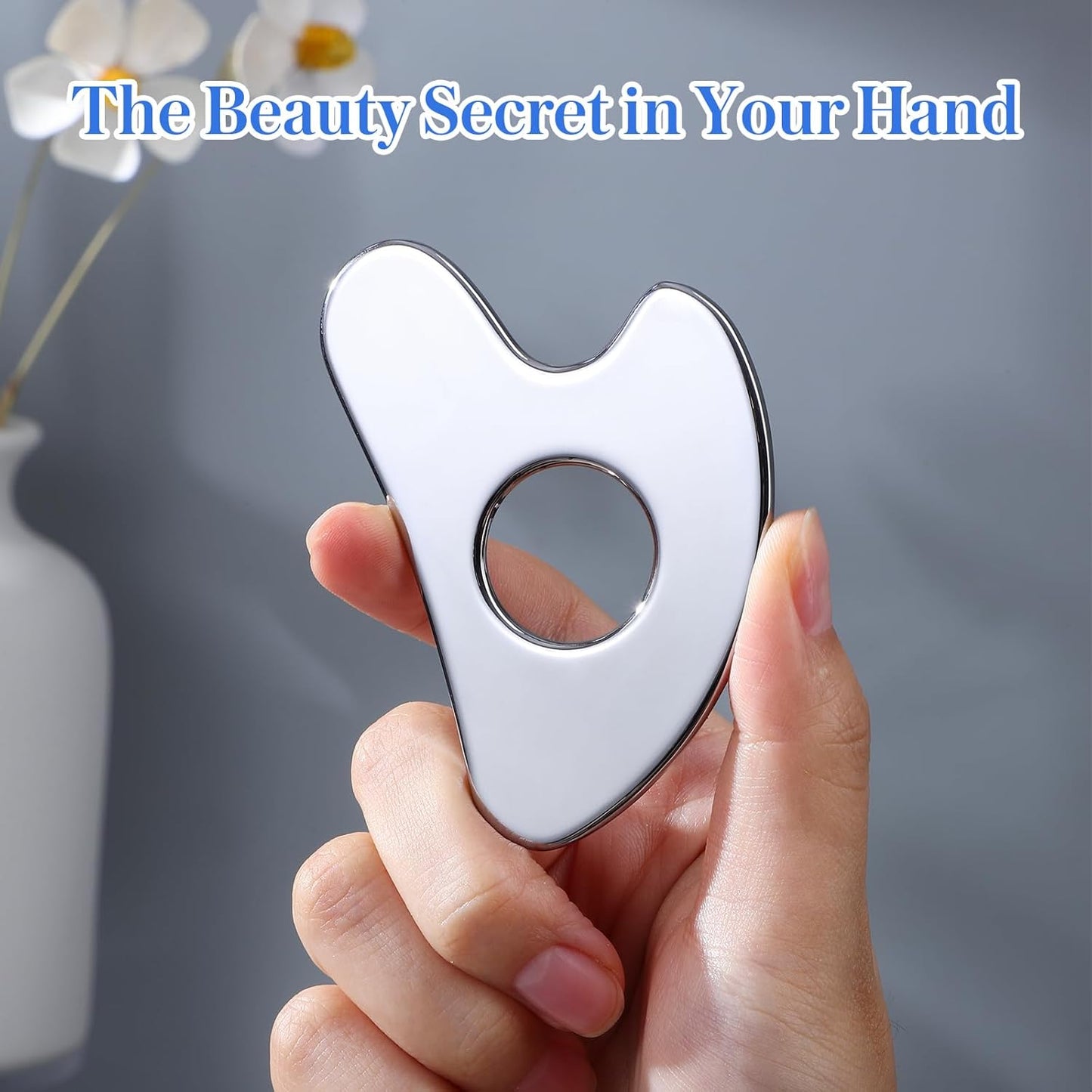 Gua Sha Facial Tool for Face Skincare Stainless Steel Gua Sha Board for Body Tensions Reduce Puffiness Festive Gifts Silver