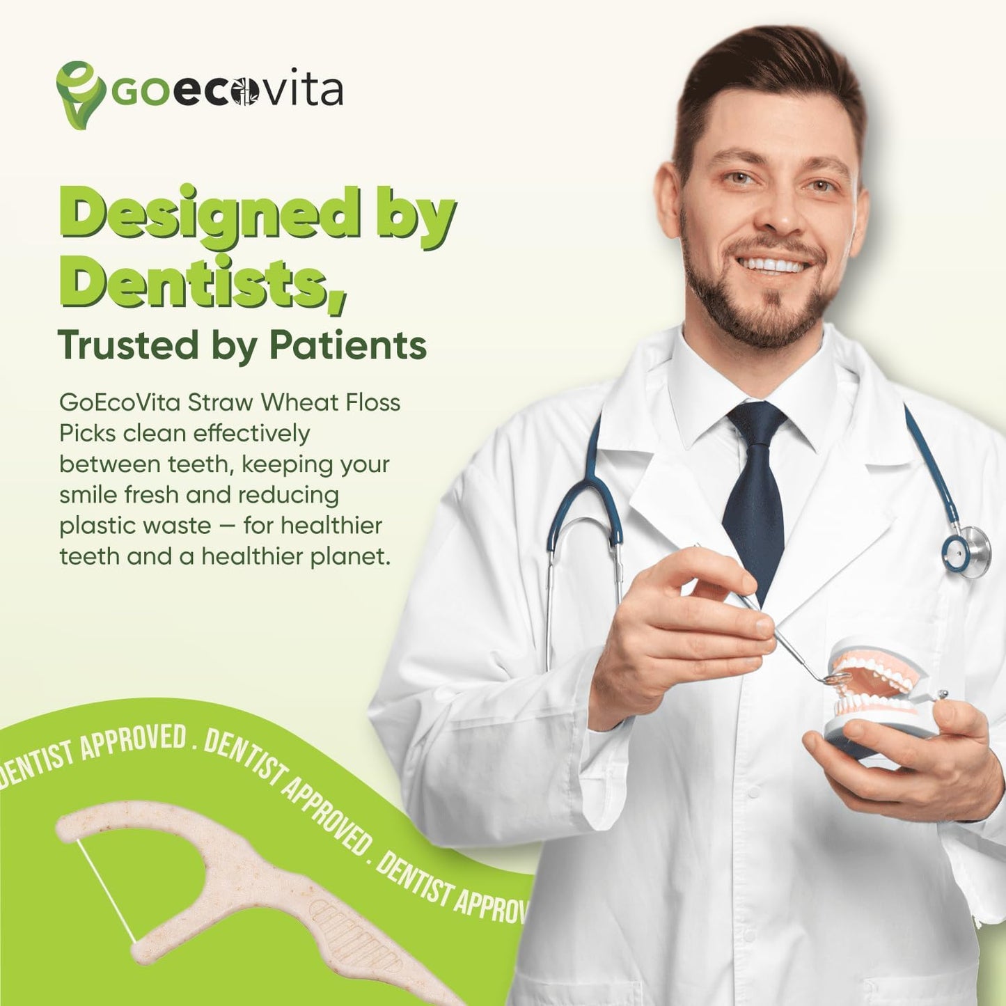 Biodegradable Floss Picks - Natural Straw Wheat Handle | Thin & Durable Thread for Tight Gaps! | Dental Flossers for Adults | Gentle on Gums & Teeth | Eco Friendly, Vegan, Natural (100 Pack, Mint)