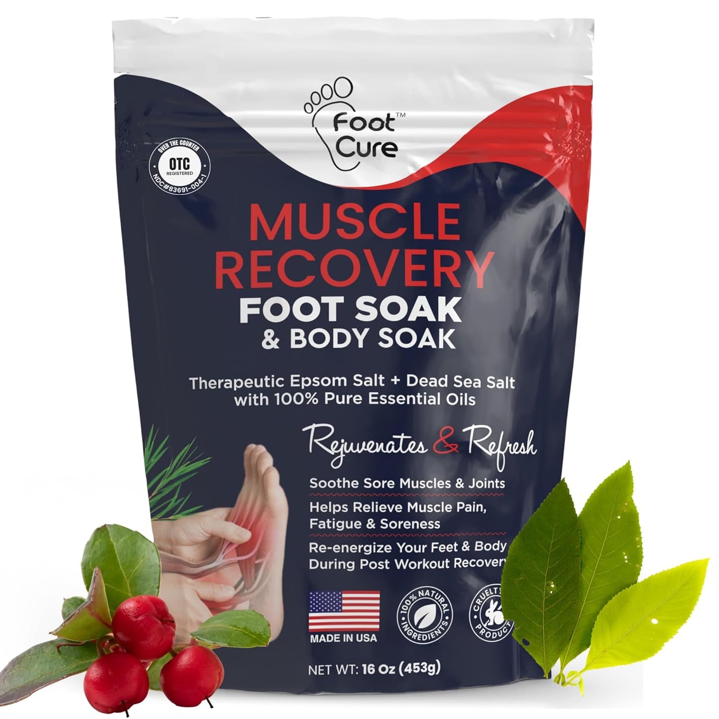 Foot Soak with Epsom Salts – All-Natural Blend for Relaxing Foot Care – Softens Calluses & Refreshes Feet – Invigorating Scent, Spa Pedicure, Made in USA – 16oz (Pack of 1)