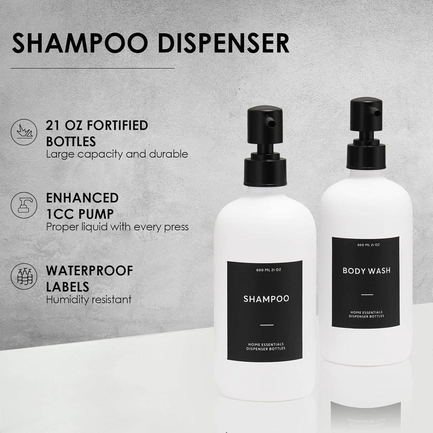 HOMCDALY Shampoo and Conditioner Dispenser, 21oz 3-Pack Refillable Shampoo and Conditioner Bottles, Empty Pump Bottle, Bathroom Shower Dispenser（21oz-White）