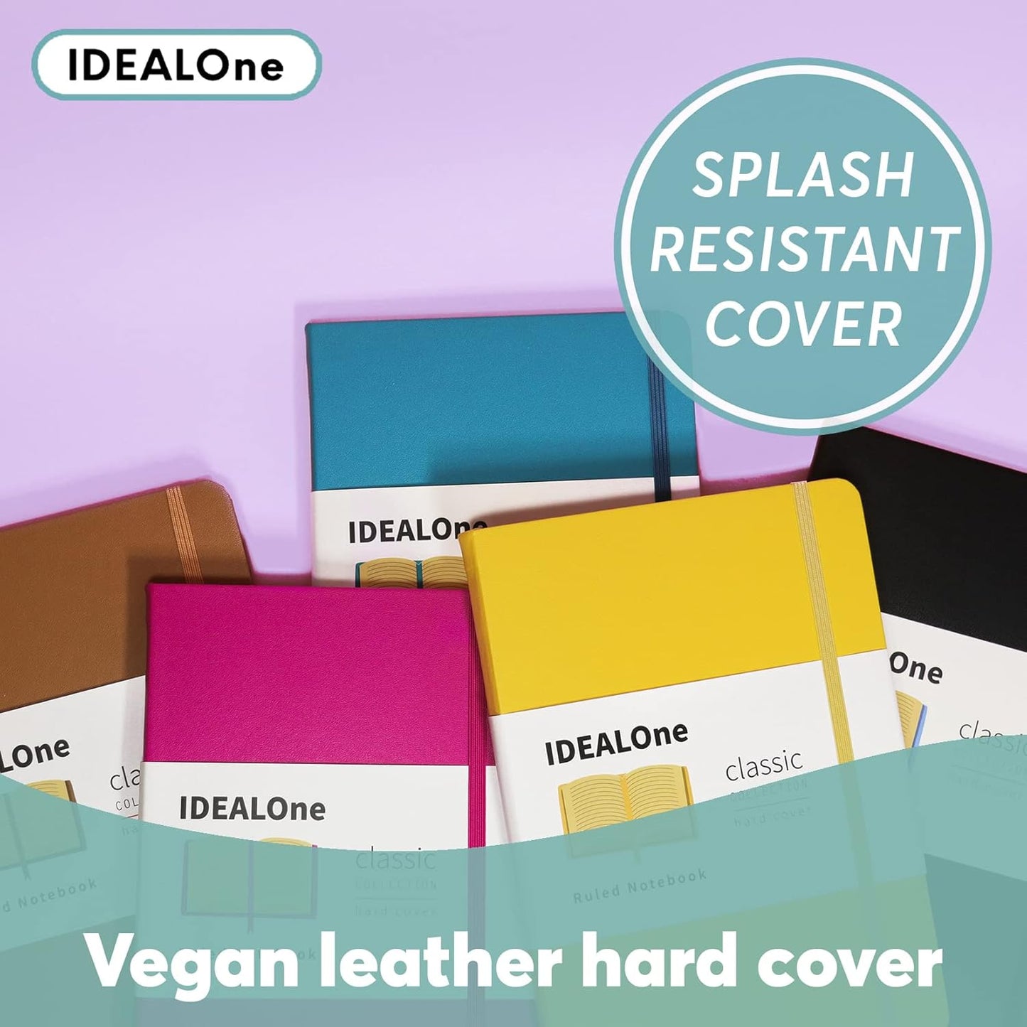 IDEALOne Dotted Classic Hardcover Notebook Journal – For Work, Home, School, 5.7 x 8 inches, 160 Pages, 100GSM, with Elastic Band Closure and Ribbon Bookmark (Caramel Brown, Single)