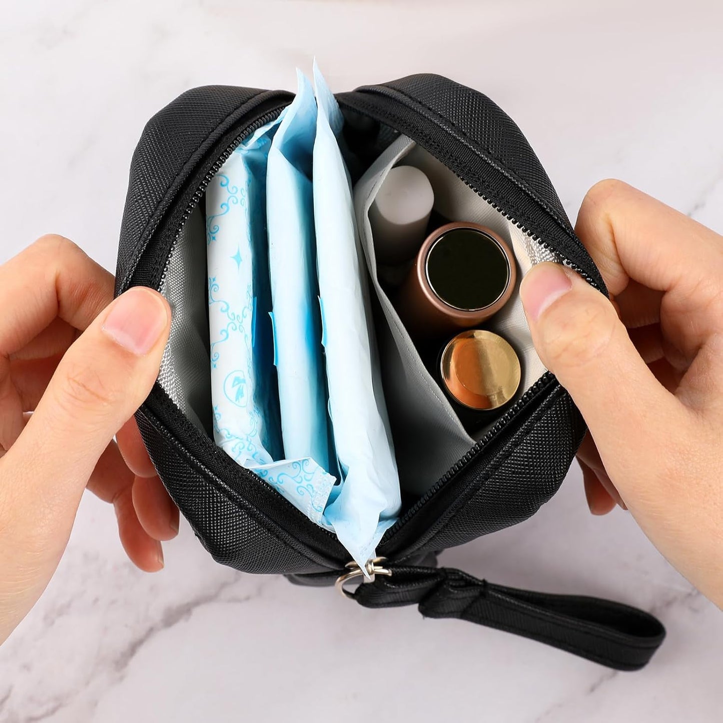 2 Pcs Sanitary Napkin Storage Bag,Period Bag, Period Pouch,Feminine Menstrual Pad Tampon Organizer,Portable Sanitary Pads Pouches First Period Kit for Teen Girls Women Ladies(Black&Grey)