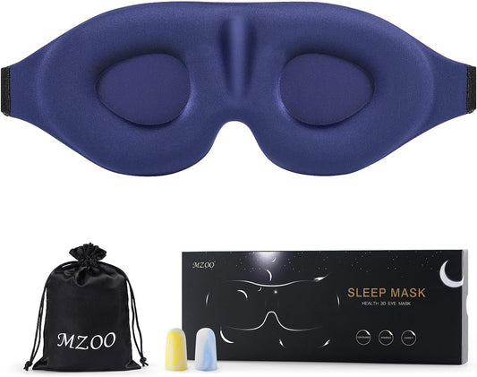 MZOO Luxury Sleep Eye Mask for Side Sleeper Men Women, Zero Eye Pressure 3D Sleeping Mask, Light Blocking Patented Design Night Blindfold, Soft Eye Shade Cover for Travel, Blue