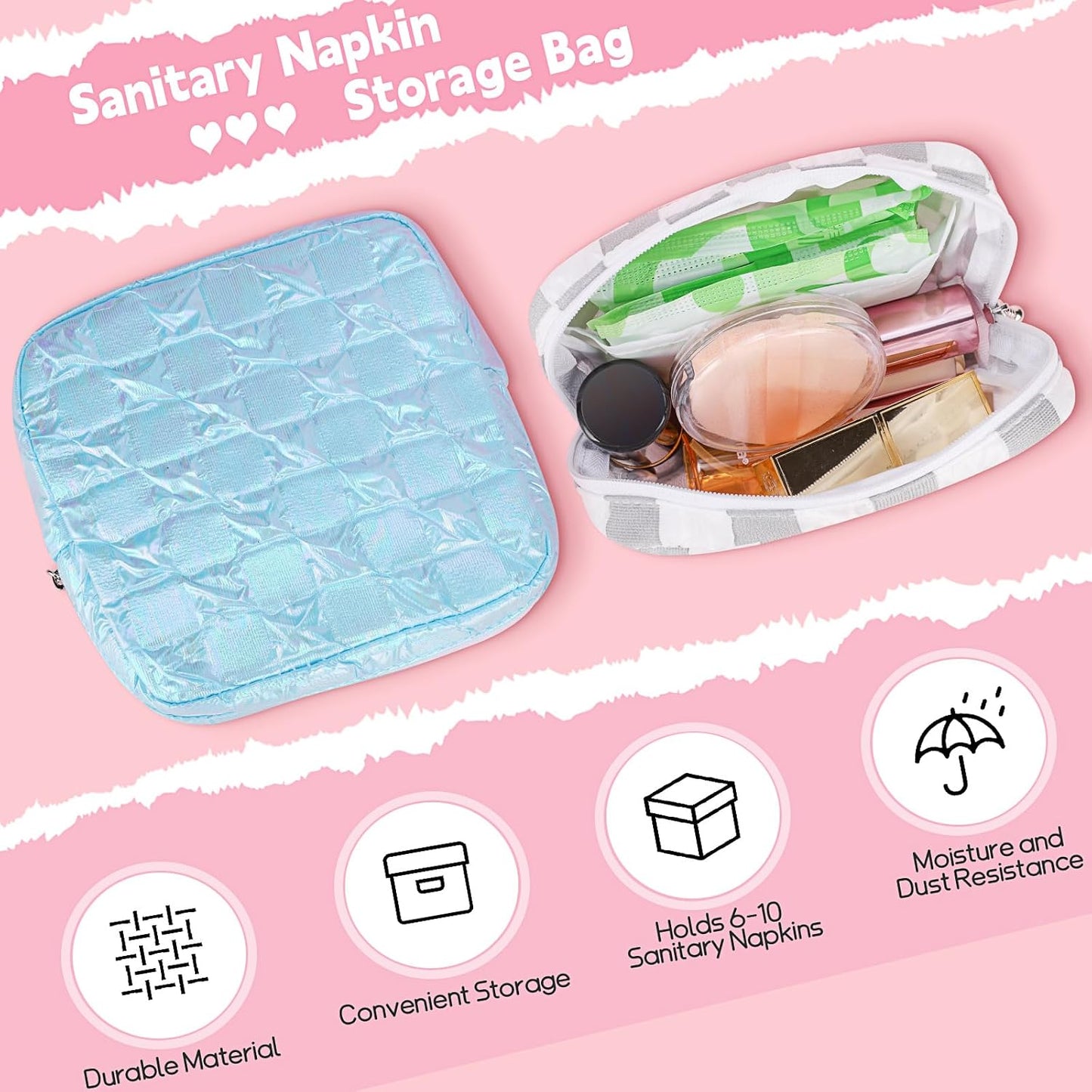 Desing Wish Sanitary Napkin Storage Bag Polyester Fabric Period Bag for Teen Girls Sanitary Pad Pouch for Sanitary Napkins/Tampons/Panty Liners Privacy Protector Pad Bag (Bubble-Check, Neon Green)