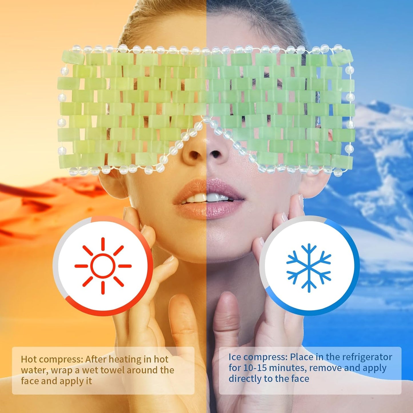 Jade Eye Mask 2pcs - Facial Cooling Mask with 100% Real Jade for Hot & Cold Therapy to Reduce Wrinkles, Puffiness, Migraines, and Anti-Aging