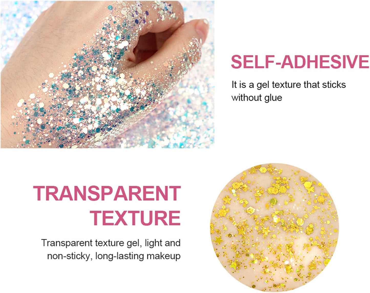 MAEPEOR Chunky Face Body Glitter Gel 19 Colors Mermaid Sequins Holographic Body Glitter Gel Long-Lasting Festival Makeup Glitter Paint for Face Body Hair Nails (30g, 06 Purple)