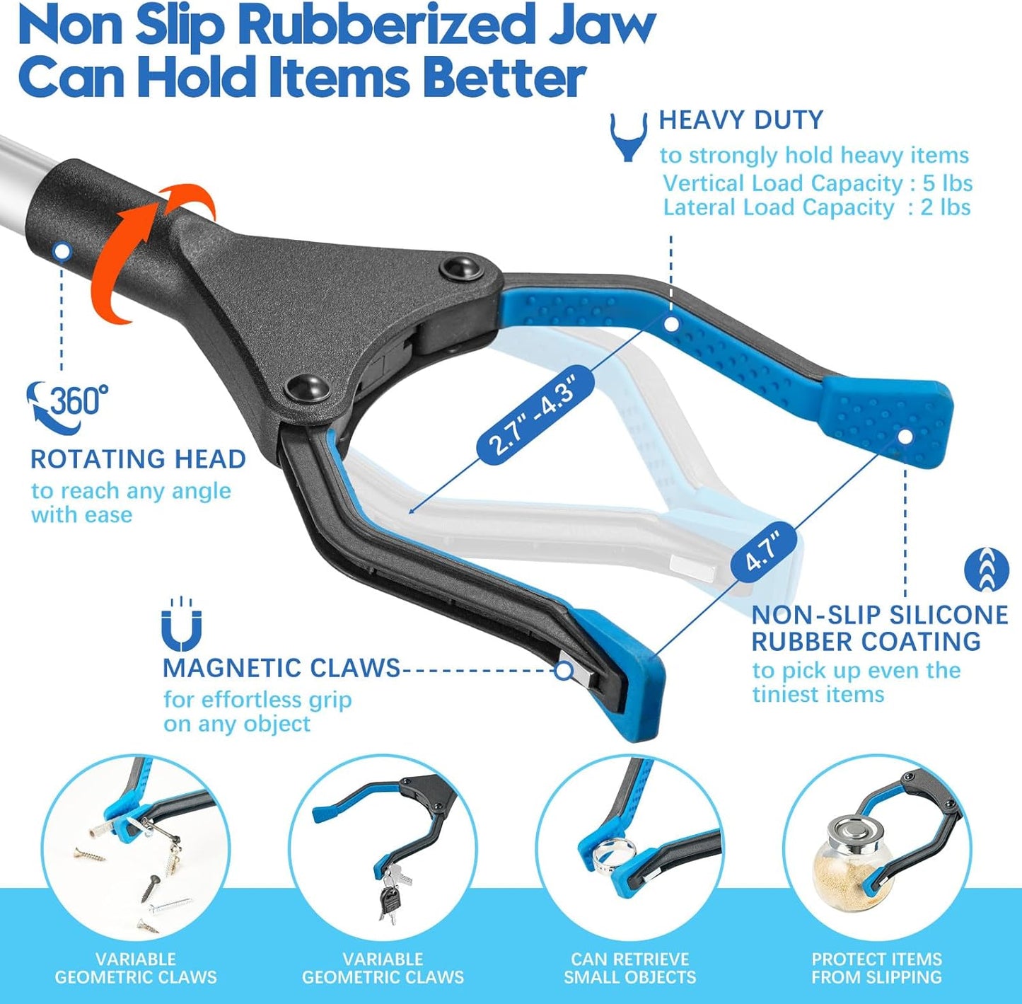 32 Inch Grabber Reacher Tool, Grabbers for Seniors Heavy Duty, Trash Picker Upper Grabber, Collapsible and Easy to Store, Wide Jaw, Grips Items Easily and Securely