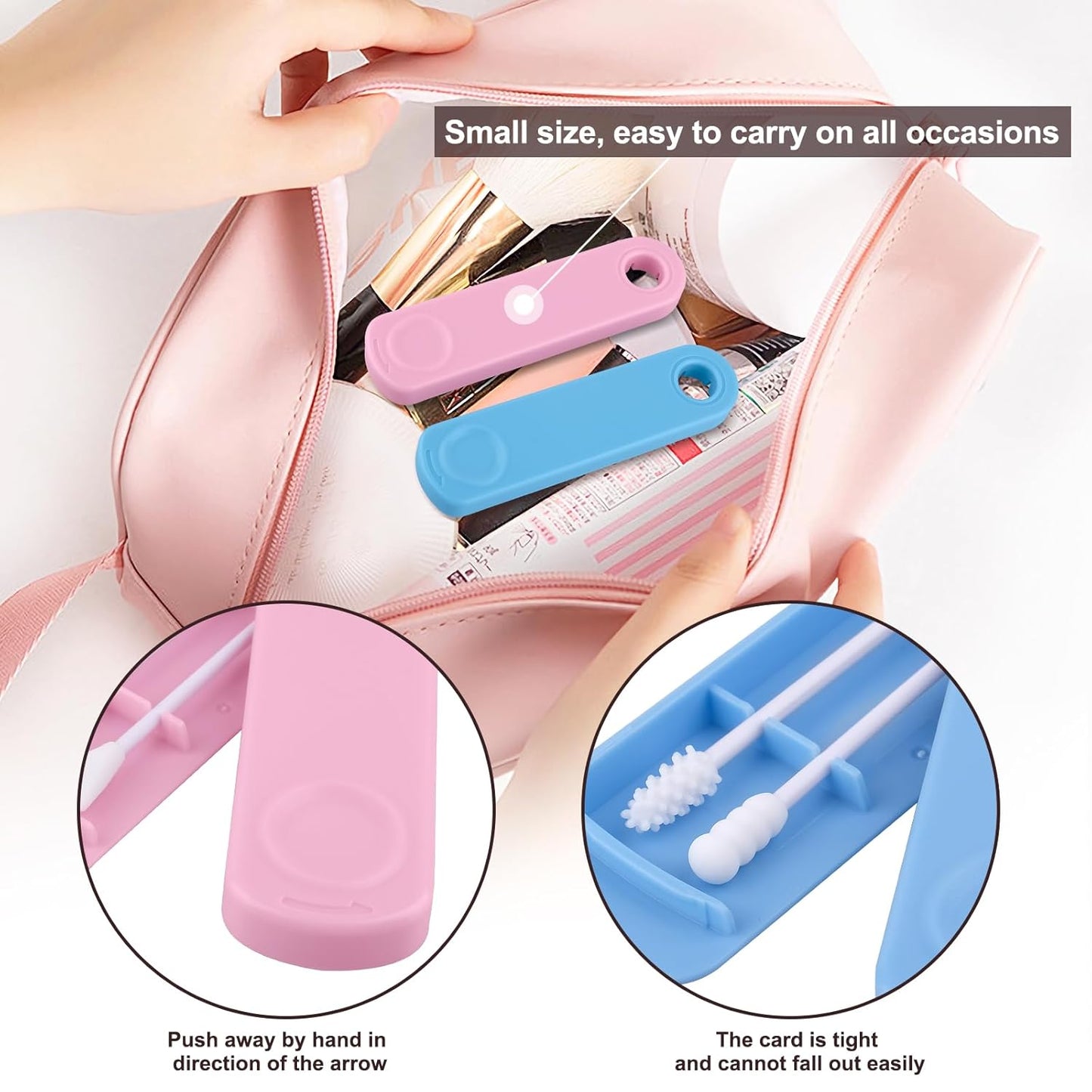 Reusable Cotton Swabs for Ear Cleaning - The Sustainable and Sanitary Alternative to Single-Use Q Tips - Zero Waste and Easy to Clean - Comes with a Convenient Travel Case Holder - Blue and Pink