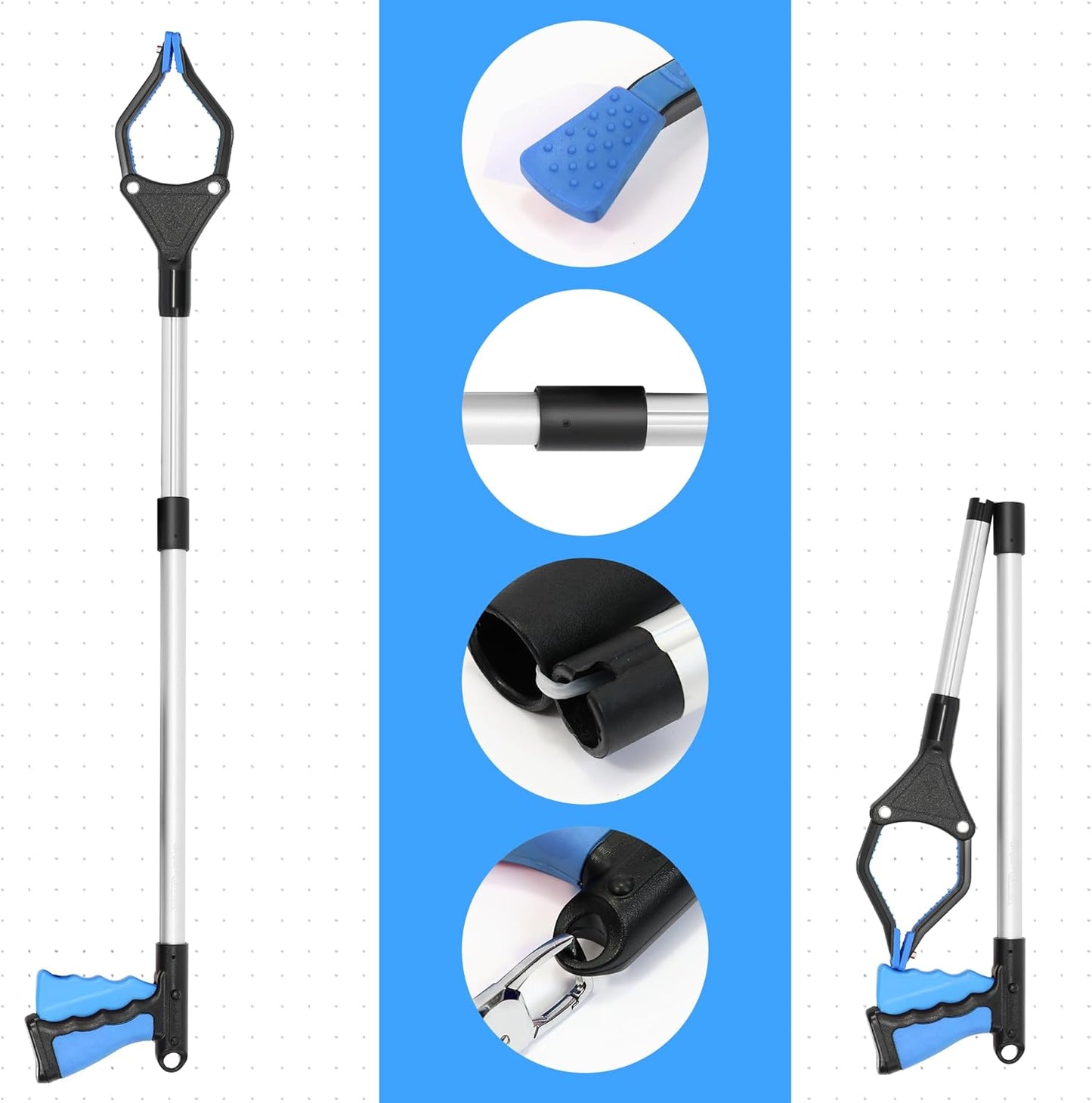 32 inch GrabRunner Foldable Reacher Grabber Tool with Strong Magnetic Tip(Blue)