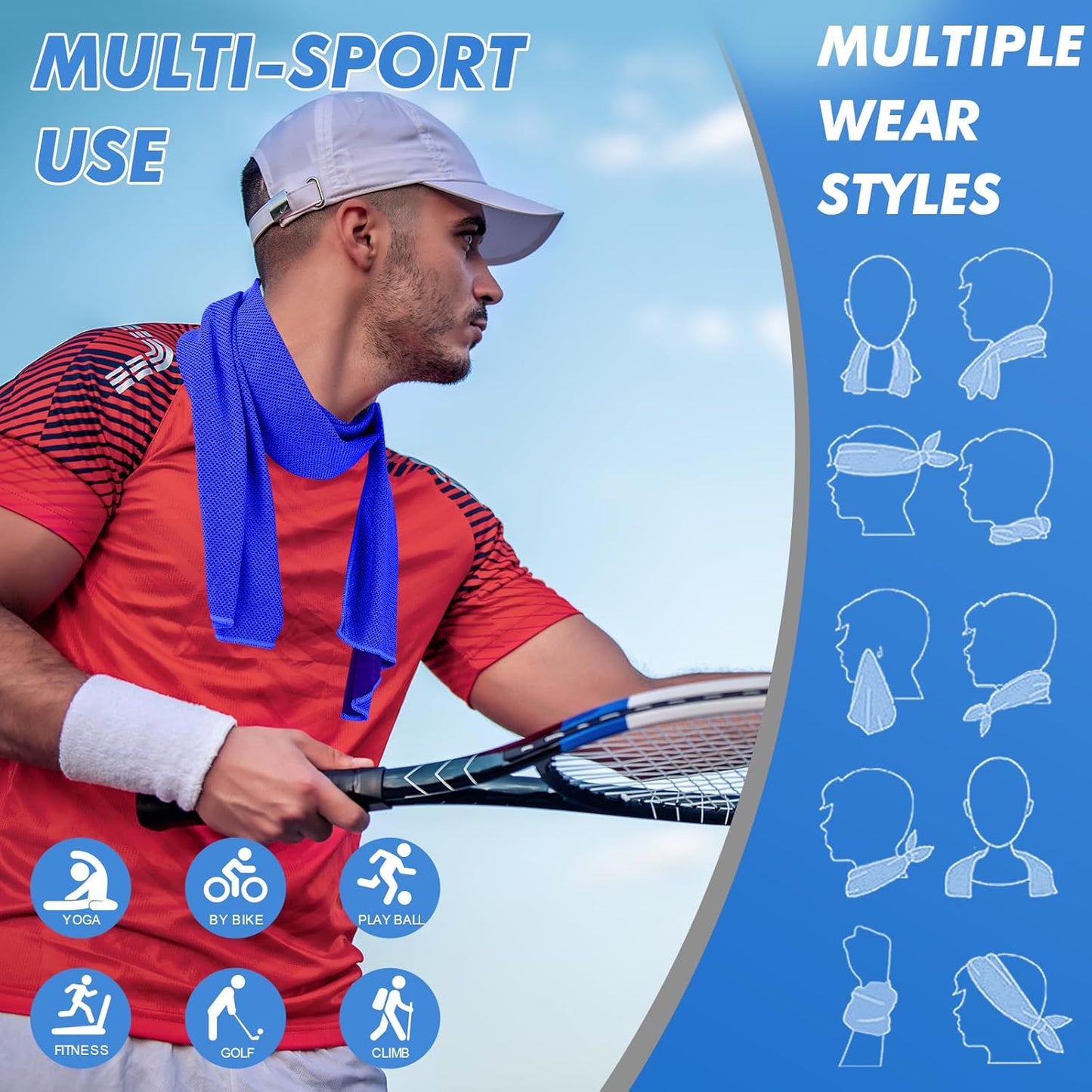 Cooling Towels for Neck and Face - 6 Pack 47x12 Inch Ice Cold Microfiber Towels, Soft & Breathable Cooling Towel for Hot Weather, Sports, Yoga, Workout, Running, Golf, Camping