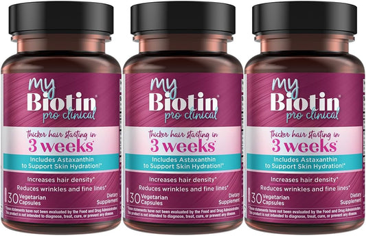 Purity Products MyBiotin ProClinical – Thicker Hair Starting in 3 Weeks & Fights Wrinkles - MB40X Patented Biotin Matrix w/Astaxanthin - 40X More Soluble vs Ordinary Biotin 90 Count