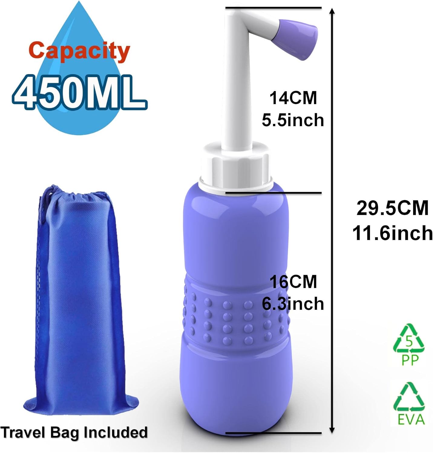 2PCS- Portable Bidet for Toilet 450ml Peri Bottle Postpartum Care, Perineal Bottle | The Original Travel Bidet with Water Sealing Cap Waterproof Storage Bag