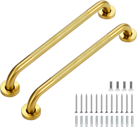 Grab Bars for Shower, 2 Pack 18-Inch Anti Slip Shower Handles for Elderly, Safety Shower Grab Bar, Stainless Steel Handicap Grab Bars for Bathroom,Toilet (Gold, 1" Diameter)