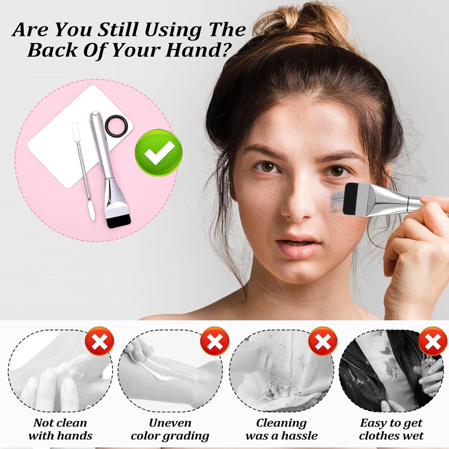 4 Pcs Makeup Foundation Mixing Palette Set Including Make Up Spatula, Makeup Brush, Palette Tray, Powder Puff, Foundation Makeup Mixing Palette, Makeup Palette Tray (Stainless Steel)