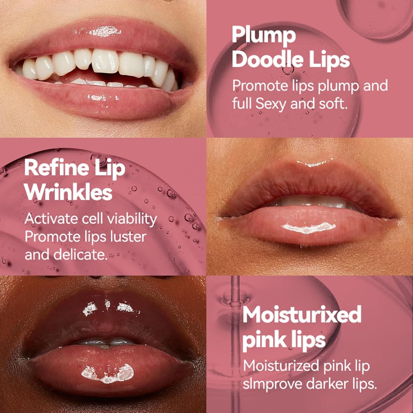 3Pcs Lip Plumper Gloss Set, Roll On Plumping Lip Oil Hydrating Glossy Lipstick Lip Care Serum Enhancer Nourishing Non-sticky High-Shine Lip Glass Mirror Glaze for Fuller Lips Mask Makeup-A