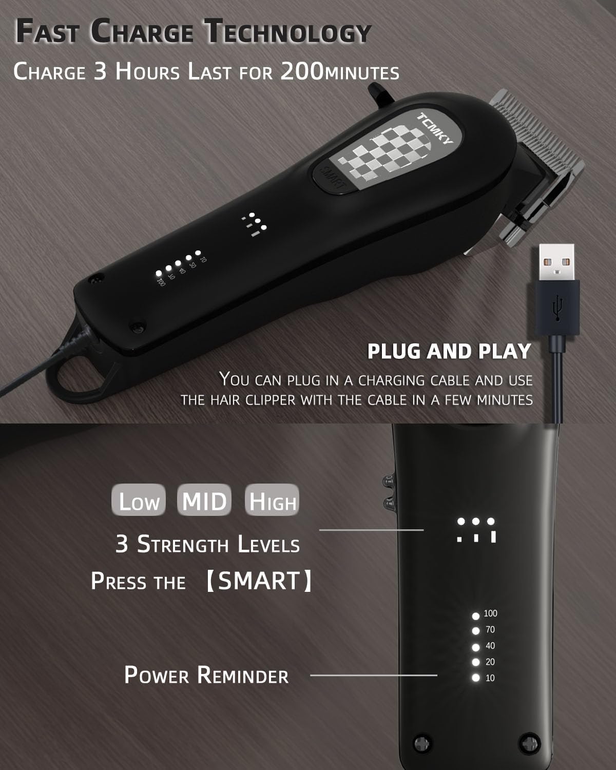 Hair Clippers for Men Cordless&Corded Barber Clippers for Hair Cutting & Grooming Professional Hair Trimmer for Men Rechargeable Hair Trimmer Kit for Household(Black)