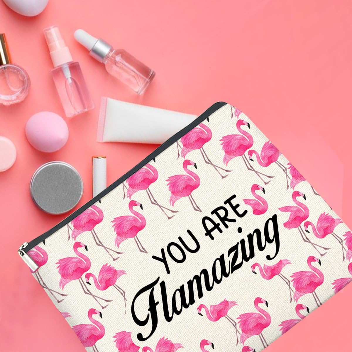 Pink Flamingo Makeup Bag Gifts for Women Flamingo Lover Besties Positive You Are Flamazing Cosmetic Bag Zipper Pouch