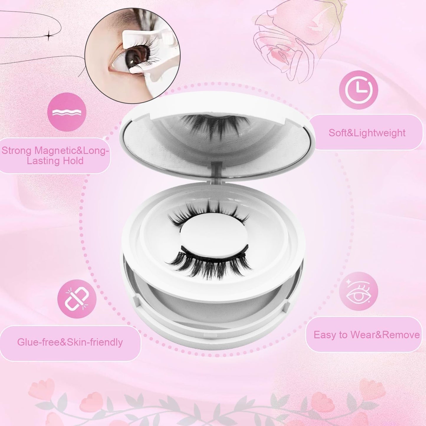Ginani Magnetic Lashes,Magnetic Eyelashes with Applicator,2025 New Reusable Magnetic Lashes Natural Look No Glue or Liner Needed(Camellia+Simple)