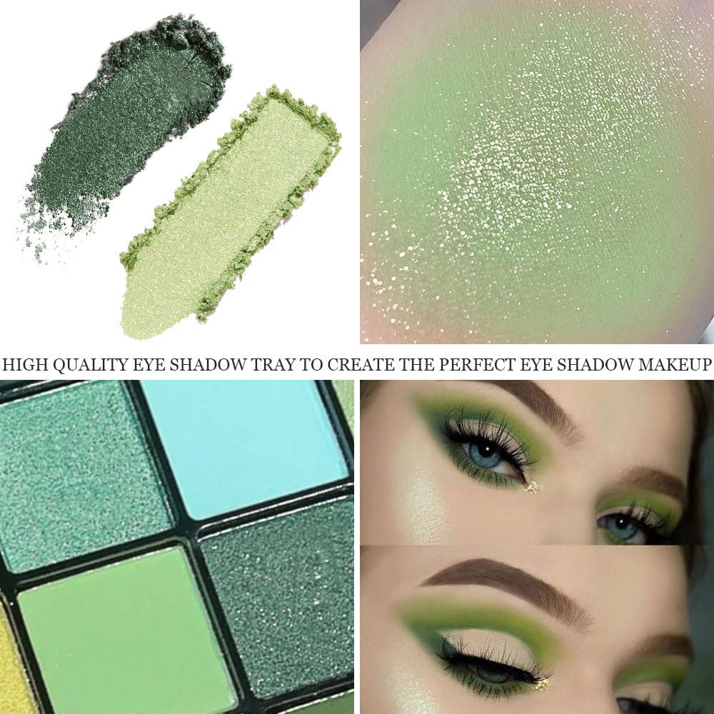 16 Colors Green Olive Matte Shimmer Eyeshadow Palette for Eye Makeup,High Pigmented White Gray Eye Shadow Primers Powder Palet de sombras de ojos
