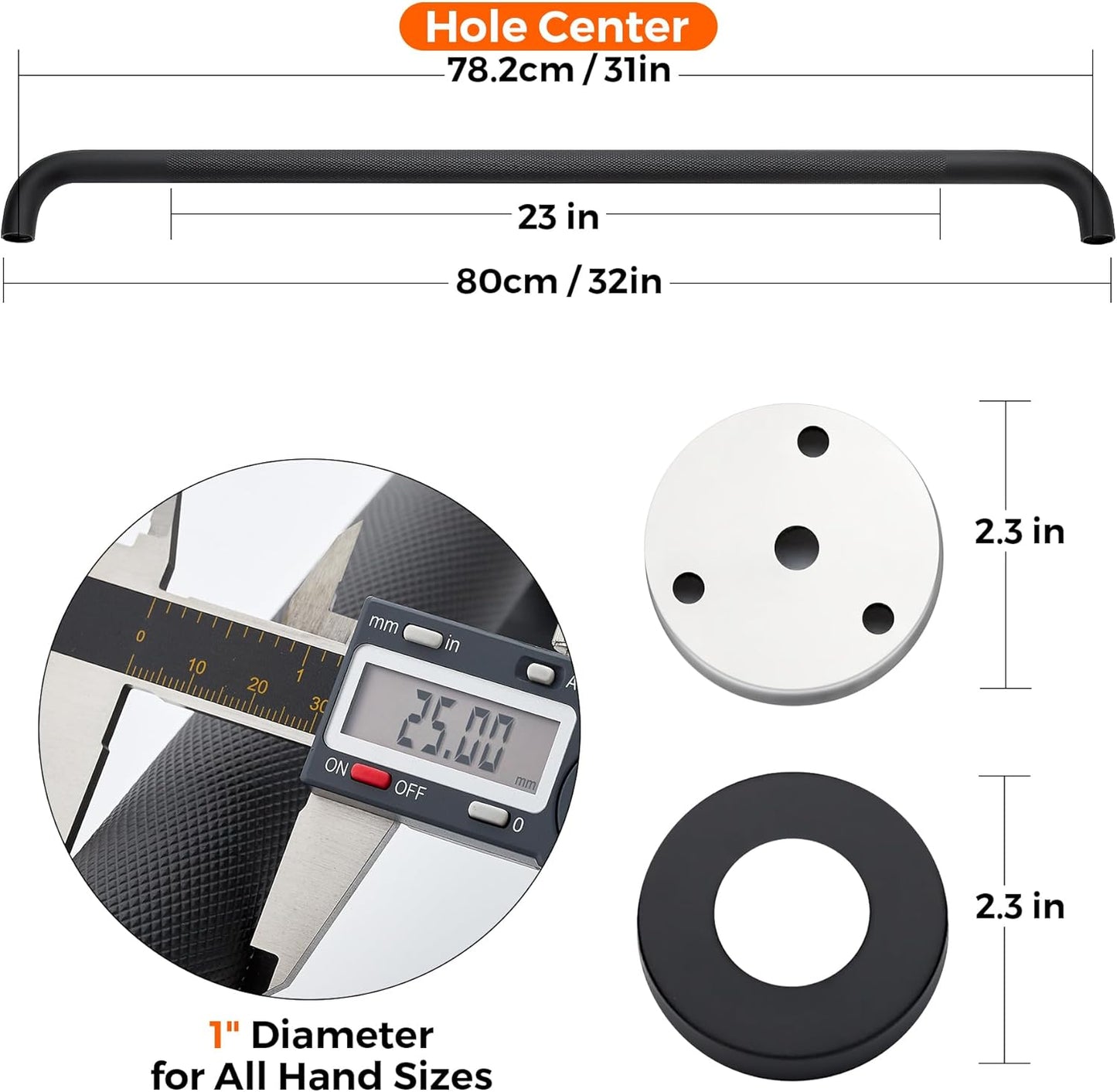 Grab Bars for Shower, 1 Pack 32-Inch Anti Slip Shower Handles for Elderly, Safety Shower Grab Bar, Stainless Steel Handicap Grab Bars for Bathroom (Black 1" Diameter)