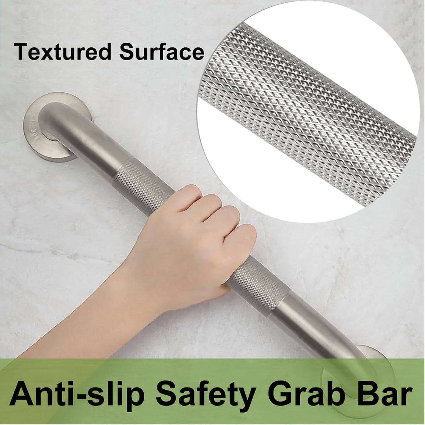 16 Inch Stainless Steel Grab Bar for Shower & Bathtub - Anti-Slip Safety Handle with Knurled Grip, Heavy-Duty Bathroom Hand Rail for Elderly Disabled, Secure Mounting Rustproof Easy Installation