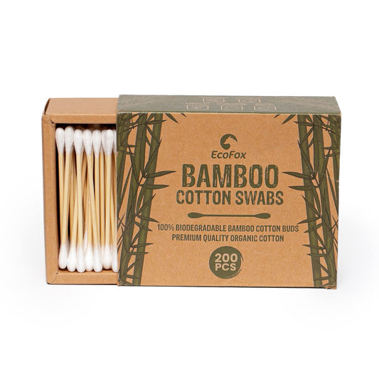 Bamboo Cotton Swabs 200 Count | Biodegradable & Organic Cotton Buds | Double Tipped Sticks | 100% Eco-Friendly & Natural | Perfect for Makeup & Nail Applications, Arts & Crafts, Removing Dust & Dirt…