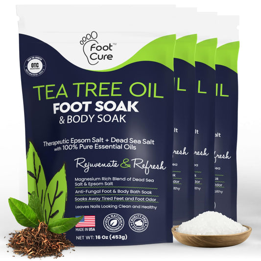 Tea Tree Oil Foot Soak with Epsom Salts- for Foot Pain, Soreness, Athletes Foot, Odors, Toe Nail Fungus, Fungal, Calluses Made in USA - 4 Pack