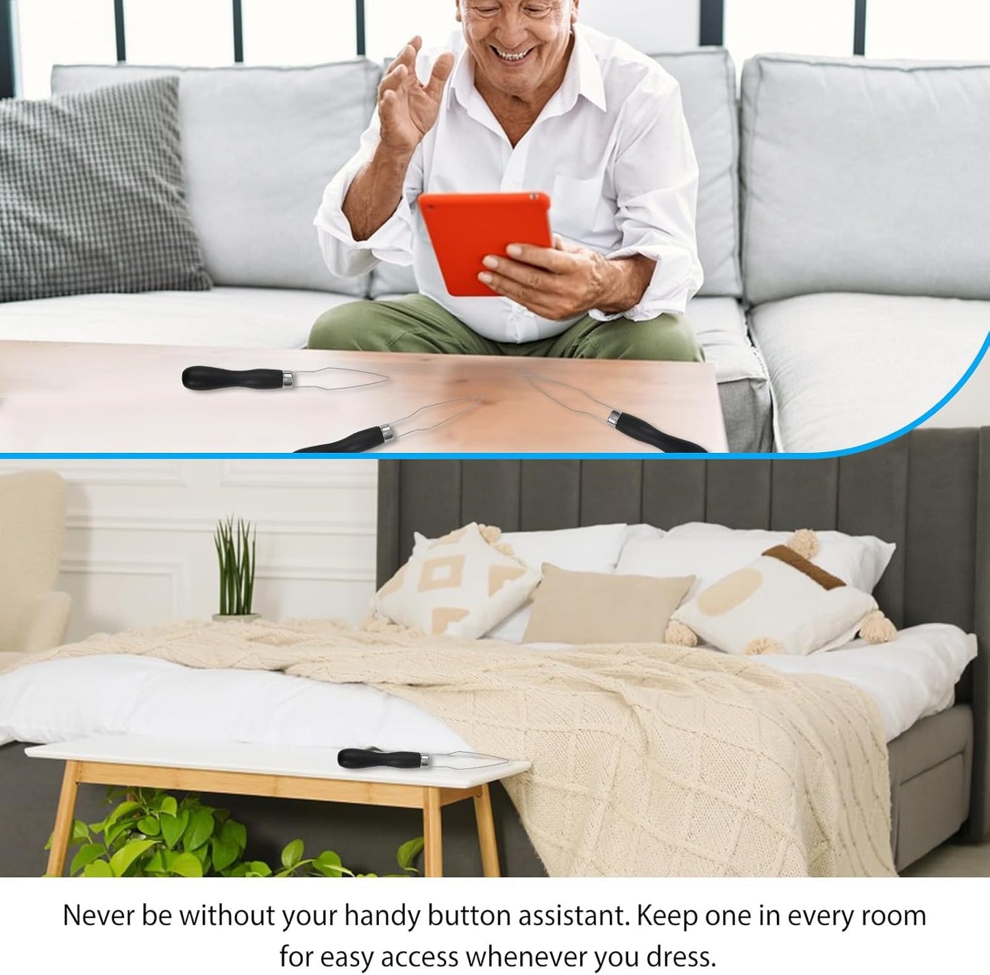 4pcs Button Hook Assist Device with Easy-Grip Handle for Shirts, Coats, Dresses - Ideal Button Aids for Arthritis & Limited Dexterity Black