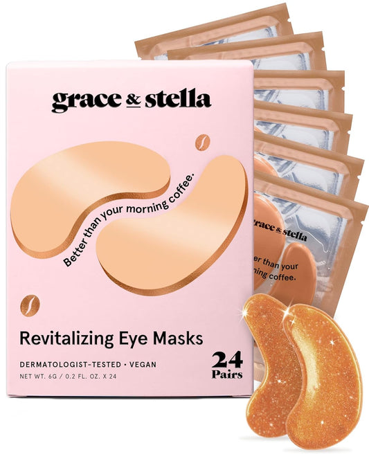 grace & stella Caffeine Under Eye Patches - Awakening Eye Patches for Puffy Eyes and Dark Circles - Under Eye Mask Patches with Niacinamide & Hyaluronic Acid - Vegan, Cruelty-Free (Bronze, 24 Pairs)