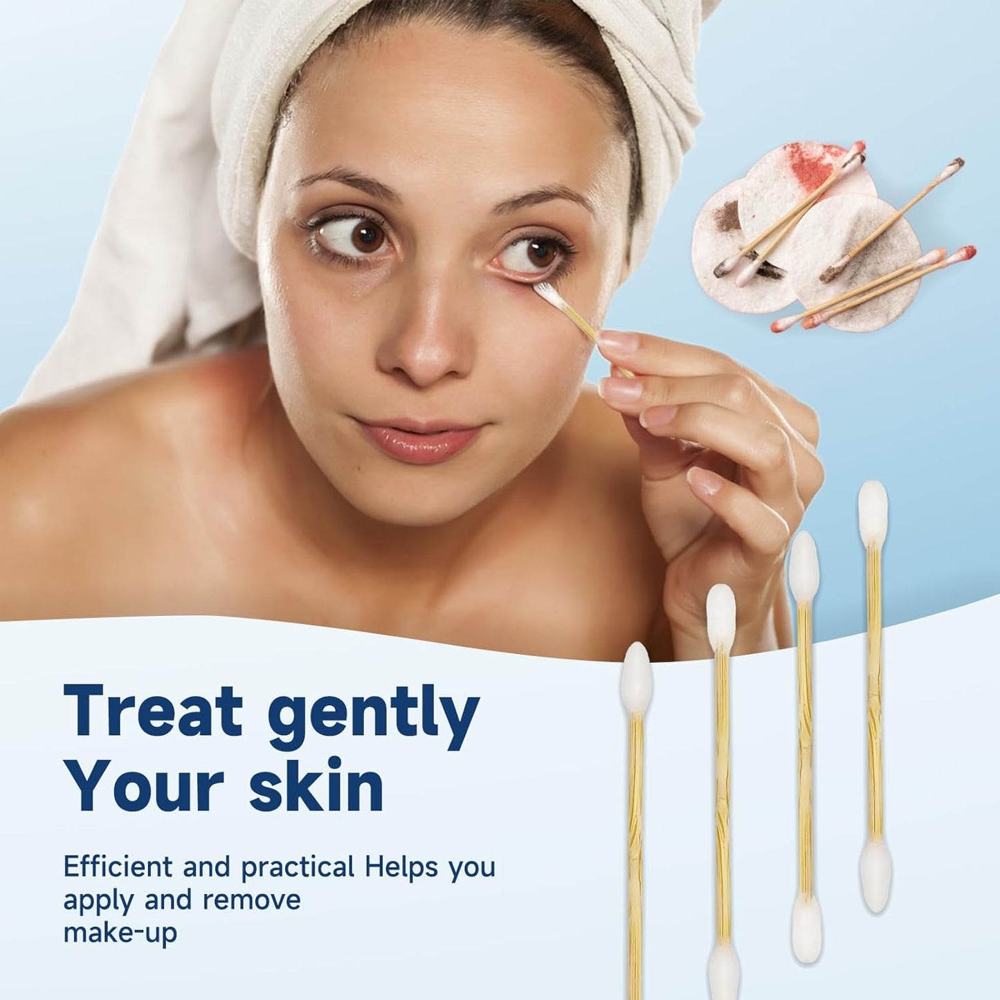 500 Count Cotton Swabs, Bamboo Cotton Swab for Eye Ears Oil Makeup, Lint Free Double Tipped Natural Cotton Buds, Cleaning with Wood Handle Remove Dust and Dirt (Pack of 1))