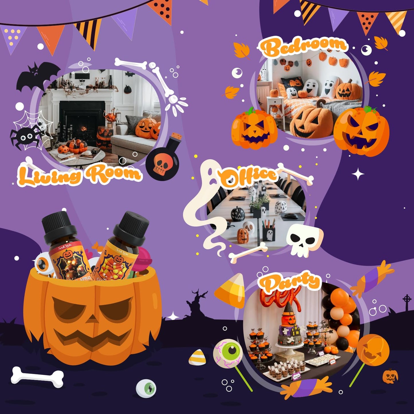 Halloween Fragrance Oils Set, Essential Oil for Diffuser, Diffuser Oil, Use for Soap Candle Making,Caramel Apples, Pumpkin Pie, Candy Corn, Halloween Cookies, Popcorn Balls, Snickers Bars