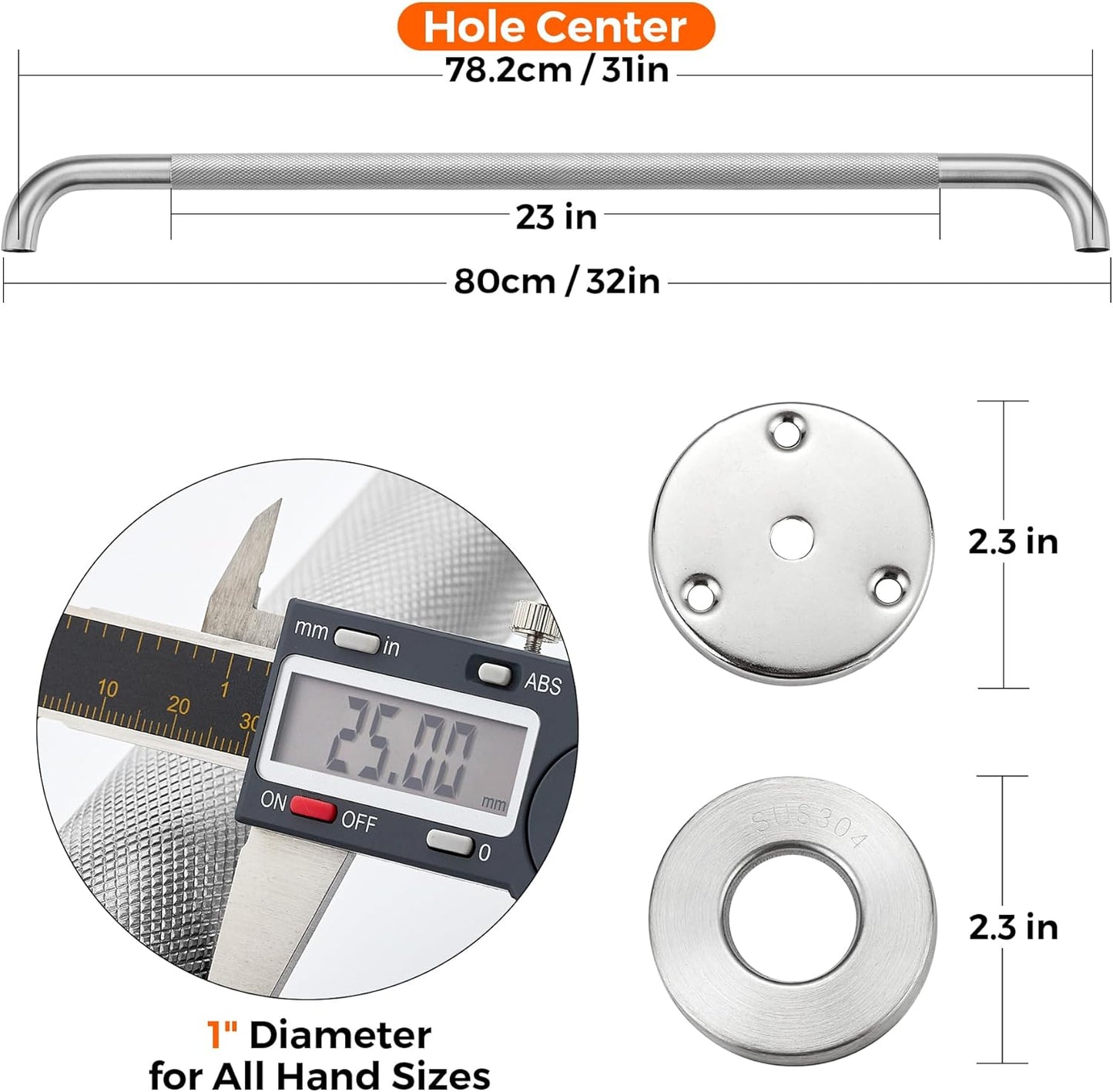 Grab Bars for Shower, 2 Pack 32-Inch Anti Slip Shower Handles for Elderly, Safety Shower Grab Bar, Stainless Steel Handicap Grab Bars for Bathroom,Toilet (Brushed Nickel, 1" Diameter)