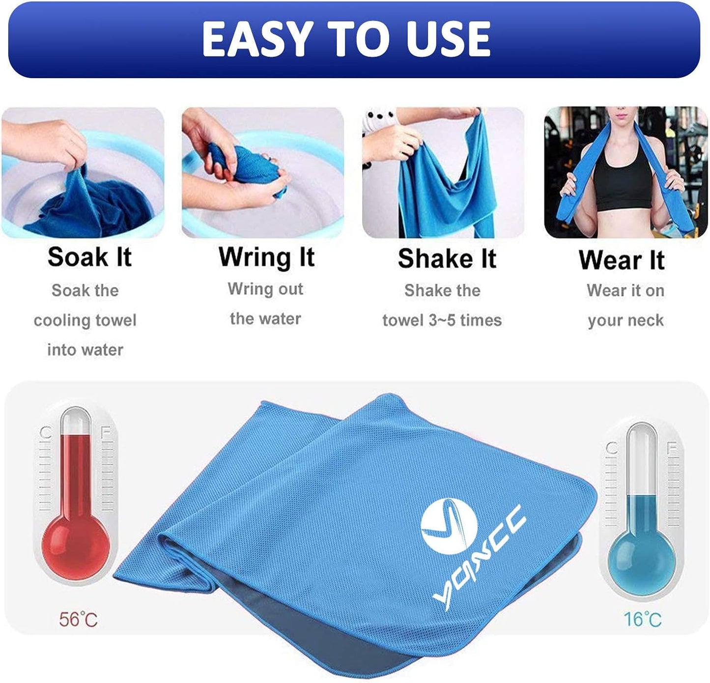 YQXCC Cooling Towel | 2 Pack 47"x12" | Ice Cool for Neck | Soft Breathable Microfiber Chilly | for Yoga, Golf, Gym, Camping, Running, Workout & More Activities