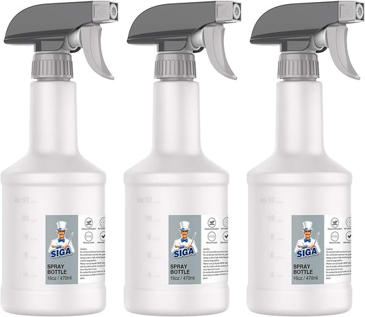 MR.SIGA 16 oz Empty Plastic Spray Bottles for Cleaning Solutions, Heavy Duty Household Reusable Spray Bottles with Measurements and Adjustable Leak Proof Nozzle, 3 Pack