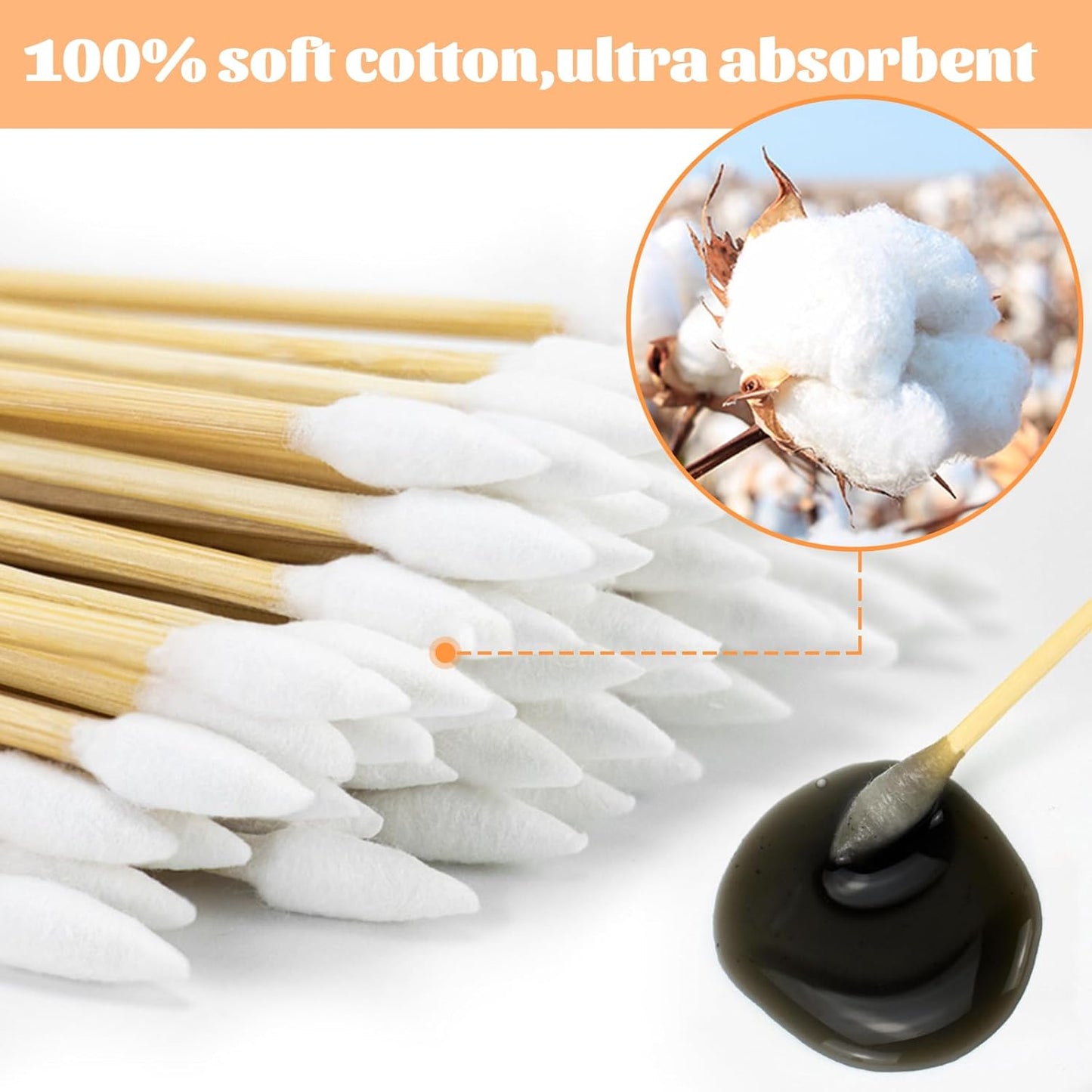 500pcs Pointed Cotton Swabs with Storage Case, 6 inch Precision Gun Cleaning Swabs, Lint Free Bamboo Handle Long Cotton Swabs for Gun Cleaning, Makeup & Electronics