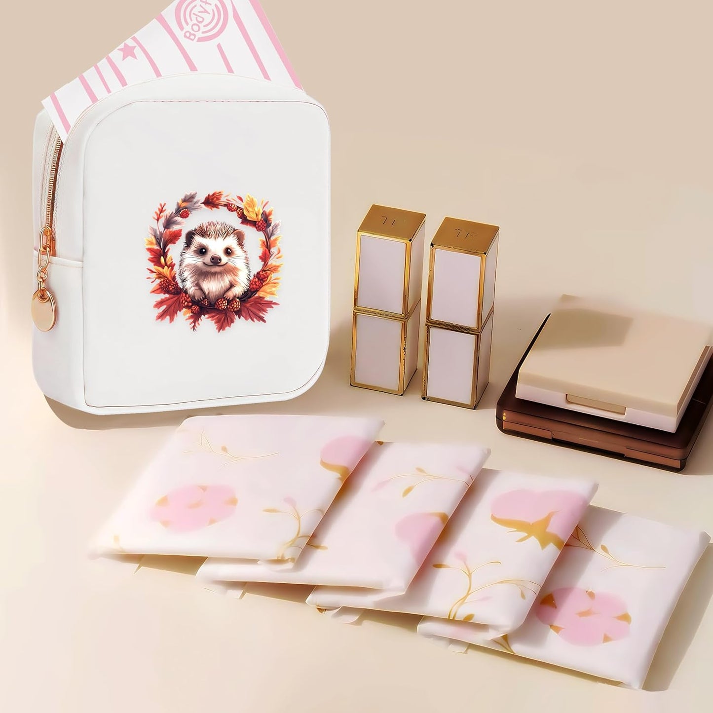 Hedgehog Mini Makeup Bag, Hedgehog Gift For Women Girls, Cute Portable Zipper Pouch Cosmetic Bag For Teen Girls Kids, Small Storage Bag For Sanitary Pad, Period napkin bag!