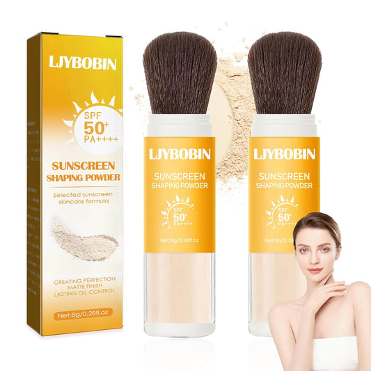 2 Pcs Sunscreen Setting Powder,SPF 50+ PA++++,Oil Control Waterproof Mineral Powder Sunscreen,Lightweight Long Lasting Matte Sunscreen Powder with Sunscreen Brush