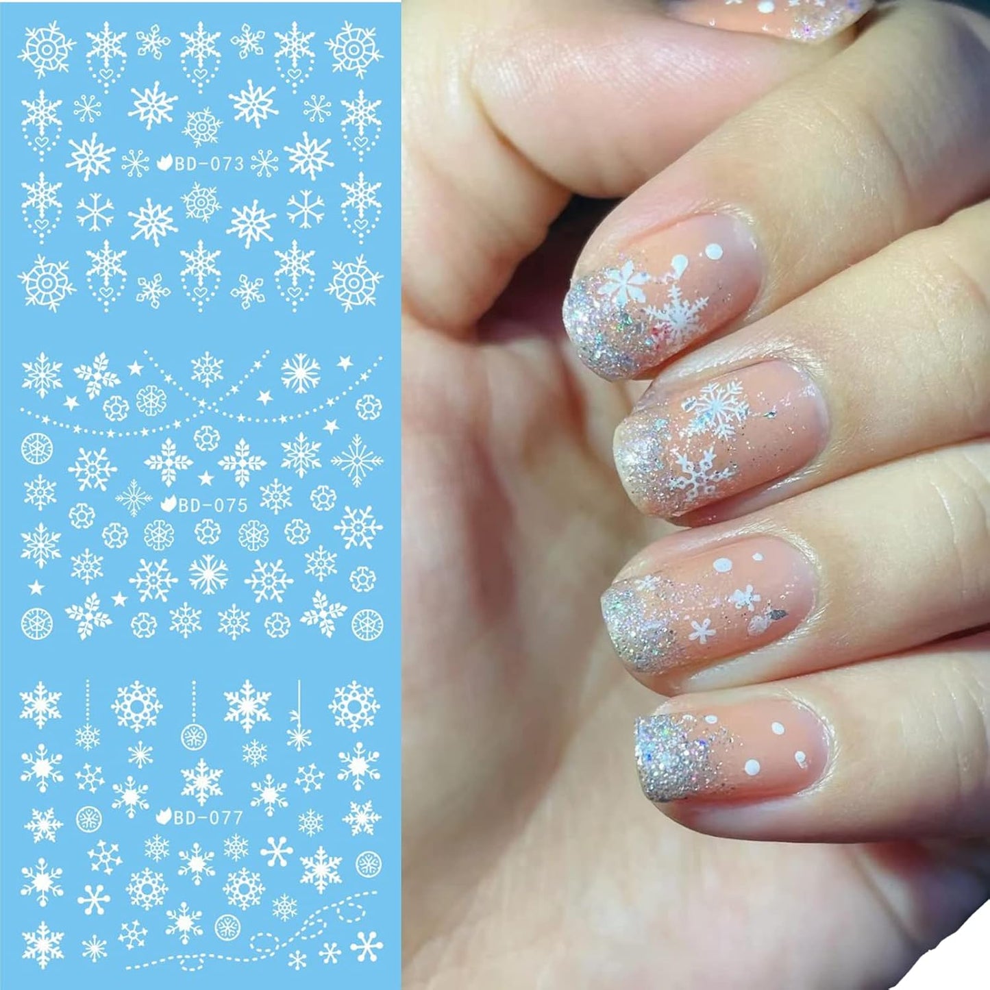 24 Sheets Christmas Nail Stickers Snowflake Nail Art Water Decals Transfer Nail Supplies Snowflake Angel Bell Elk Design Nail Tattoo Stickers for Women Girls Christams Nails Design Art Decoration