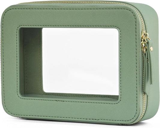 Popvibe Clear Makeup Bag Travel Cosmetic Case Transparent Toiletry Bag with Zipper, Portable Make Up Organizer Traveling Compact Car Bag for Essentials