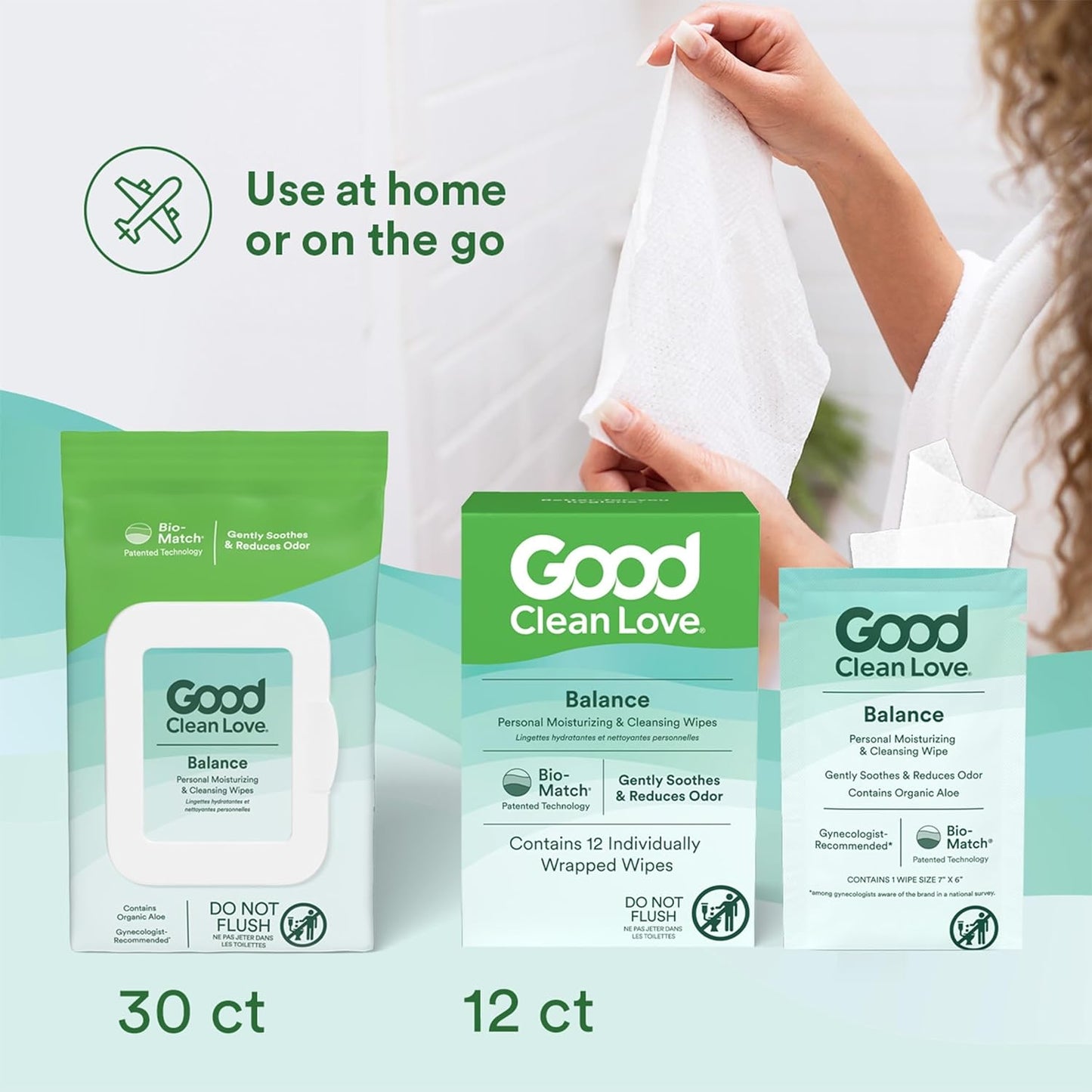 Good Clean Love Balance pH-Balanced Feminine Wipes, Supports Vaginal Health Naturally & Reduces Odor, Non-Irritating Moisturizing & Cleansing Hygiene Product Made with Organic Aloe, (12 Count)