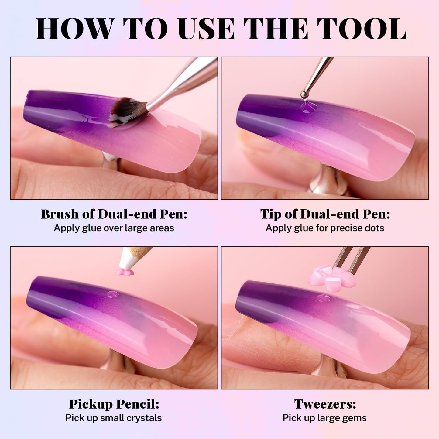 3D Flowers, Manicure Kit with Nail Rhinestone Glue Gel, Colorful Acrylic Flower Nail Charms with Caviar Beads, Rhinestones for Nails with Gem Glue for Nails (UV/LED Needed) with Dotting & Pickup Tools