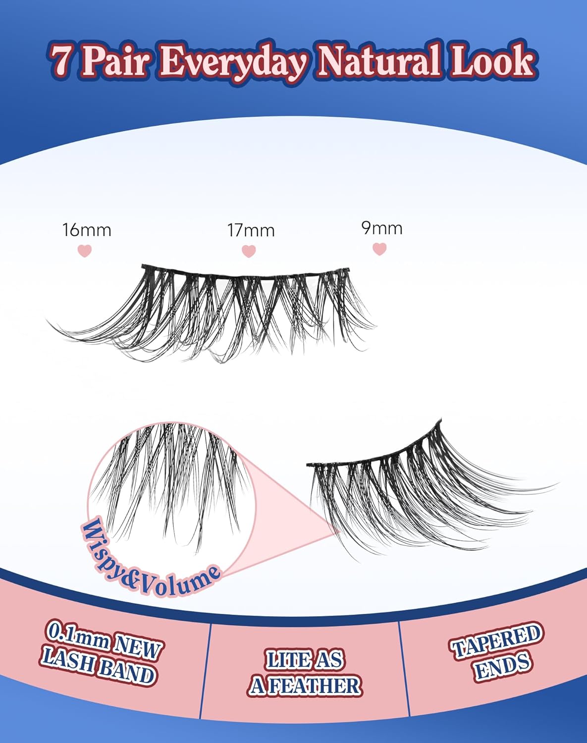 Half Lashes Natural Eyelashes 3/4 Wispy Lashes Natural Look Cat Eyelash False Corner Lash Long Strip Fluffy Pack 7 Pairs 16MM D18