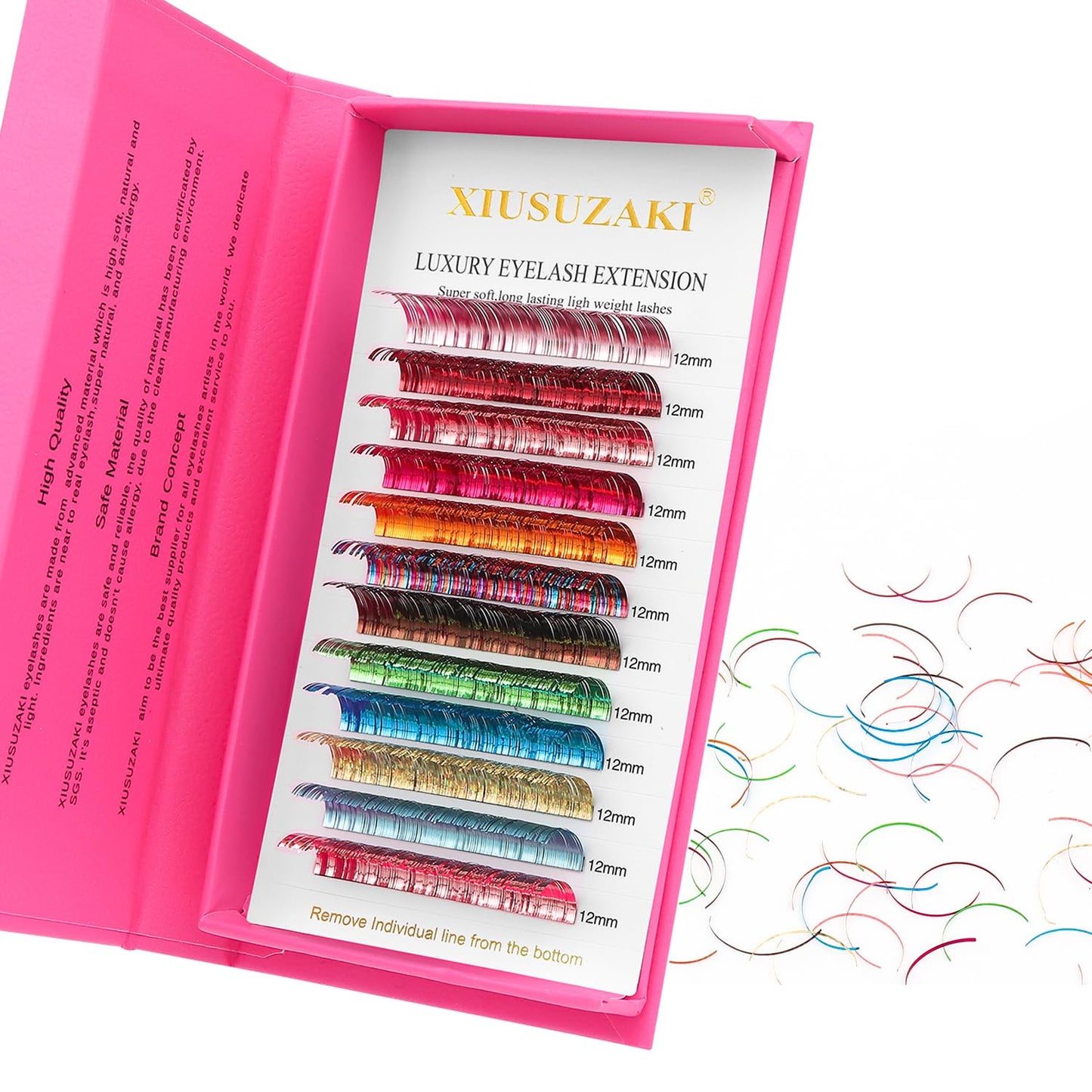 Glitter Spike Tinsel Eyelash Extensions 0.07 Colored Lashes Extension D Curl Lashes 8mm Lash Extensions Soft False Eyelashes Volume Lashes 12 Rows Professional Use(Glitter,0.07-D,8mm)