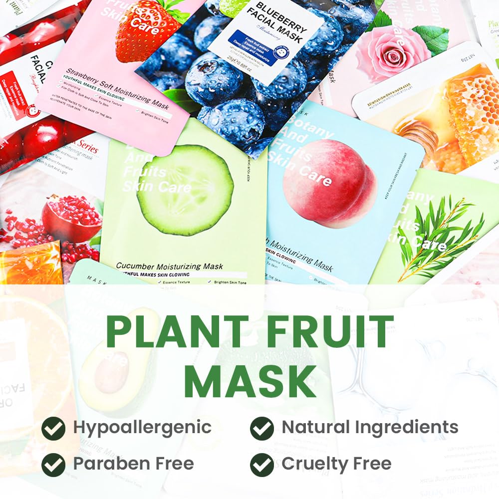 8 Pack Cucumber Face Sheet Mask Skincare,Hydrating Face Mask For Sensitive Skin,Moisturize,Soothing,Nourish for All Skin Types,Natural Spa Party Facial Mask Skincare Set for Women Men Girls
