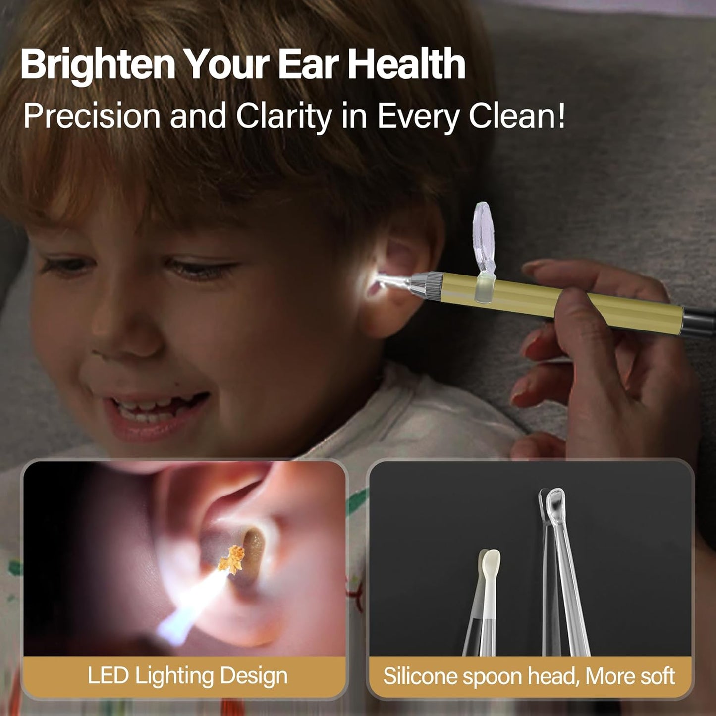 15 Pack Ear Wax Removal Tool Kit with Light - LED Ear Cleaning Kit, Ear Wax Removal for Kids and Adults, Ear Cleaning Tool, Ear Picker Spoon & Ear Tweezers & Spiral Spring Ear Spoon Yellow