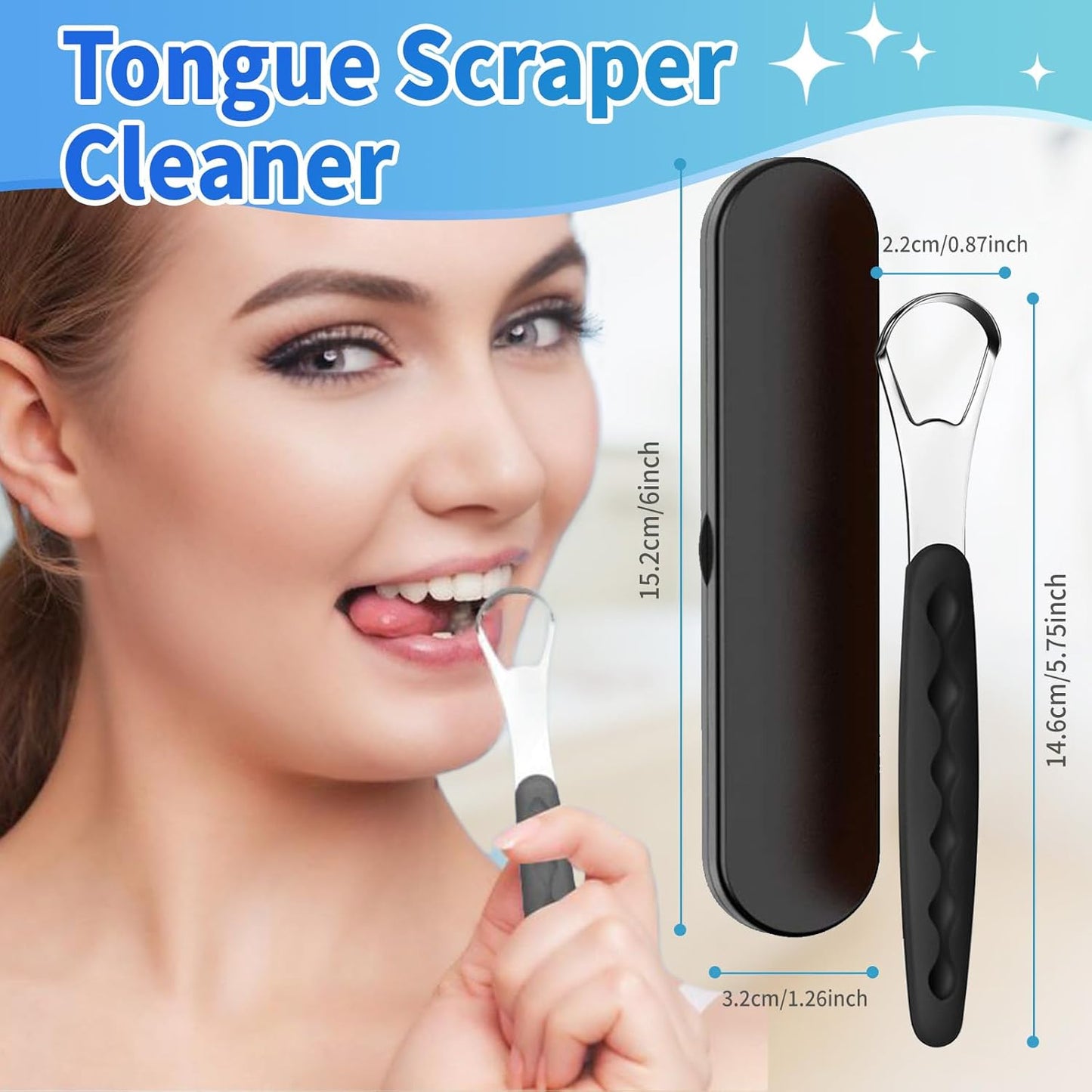 2-Pack Colorful Tongue Scraper for Adults with Travel Case, Stainless Steel, Metal Tongue Brush for Bad Breath, Oral Hygiene Tool, Easy to Use & Portable