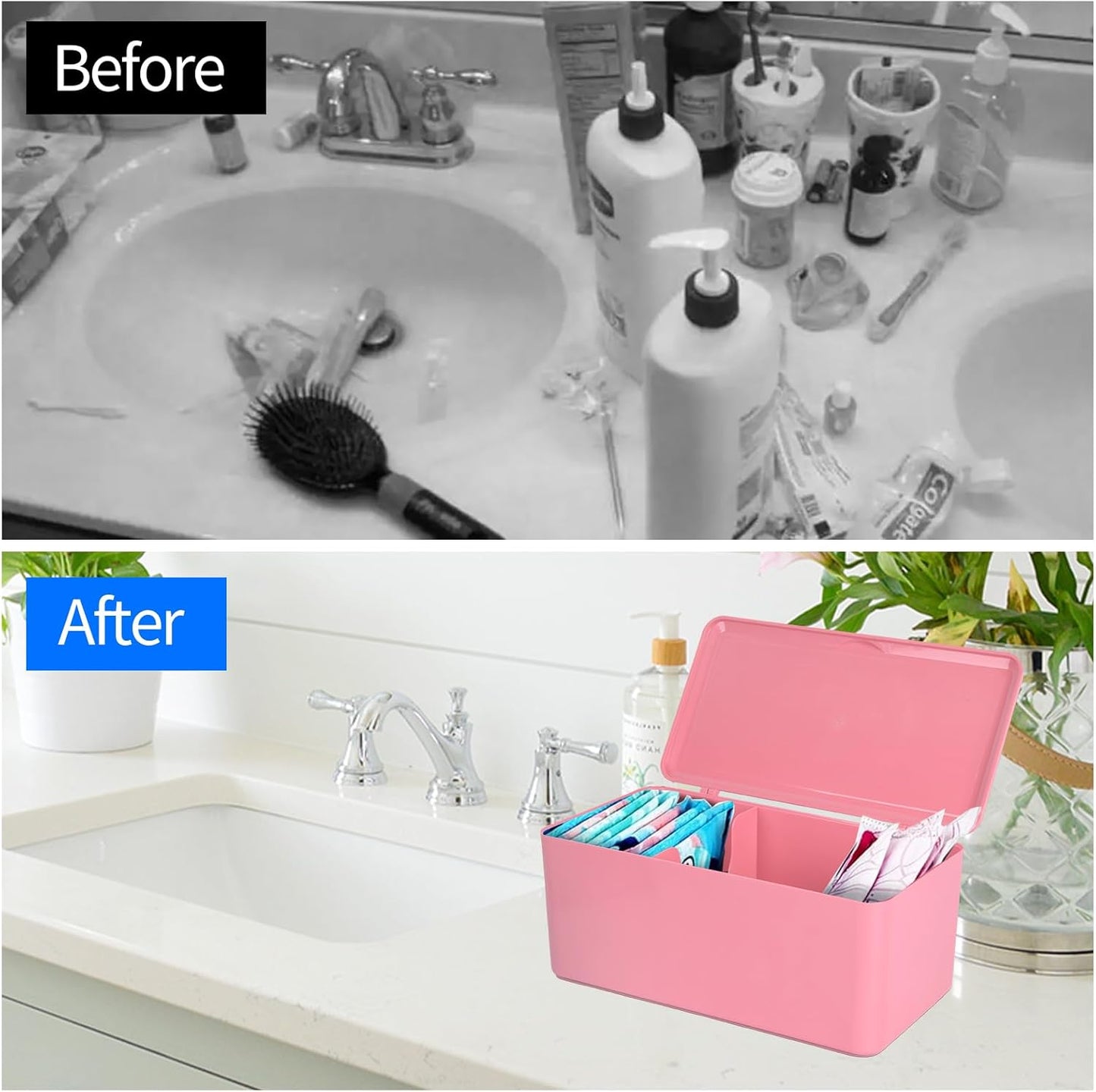 Pad and Tampon Organizer for Bathroom,Sanitary Napkin Holder, Pad and Tampon Organizer for Period, Sanitary Napkin Storage Container, Light Pink