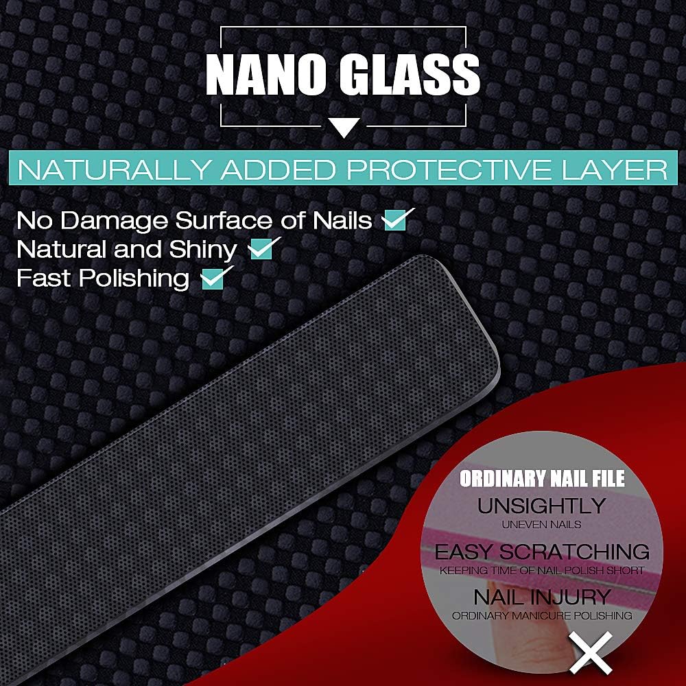 Glass Nail File - 2PC Upgrade Glass Nail Shiner for Natural Nails Nano Nail Buffers Crystal Polisher with Case, Professional Manicure Tools Kit for Acrylic Nail Care for Women and Girls