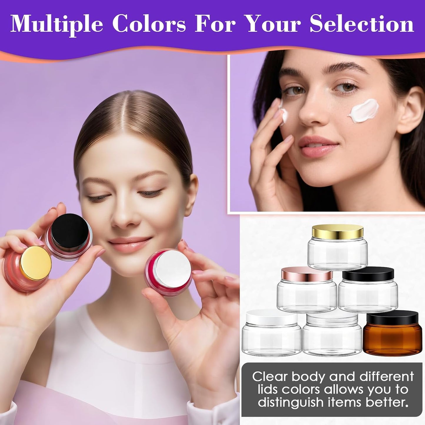 36 Pack 5 oz Amber Plastic Cosmetic Containers With Lids Refillable Clear Empty Travle Jars Containers for Body Butter,Sugar Scrubs,Cream,Lotions,Candy, Waterproof Label&Spatulas - (Black Lid)